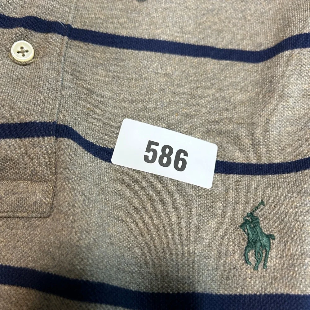 Polo Ralph Lauren XXL‎ Striped Polo Shirt Tan Navy Blue Classic Fit